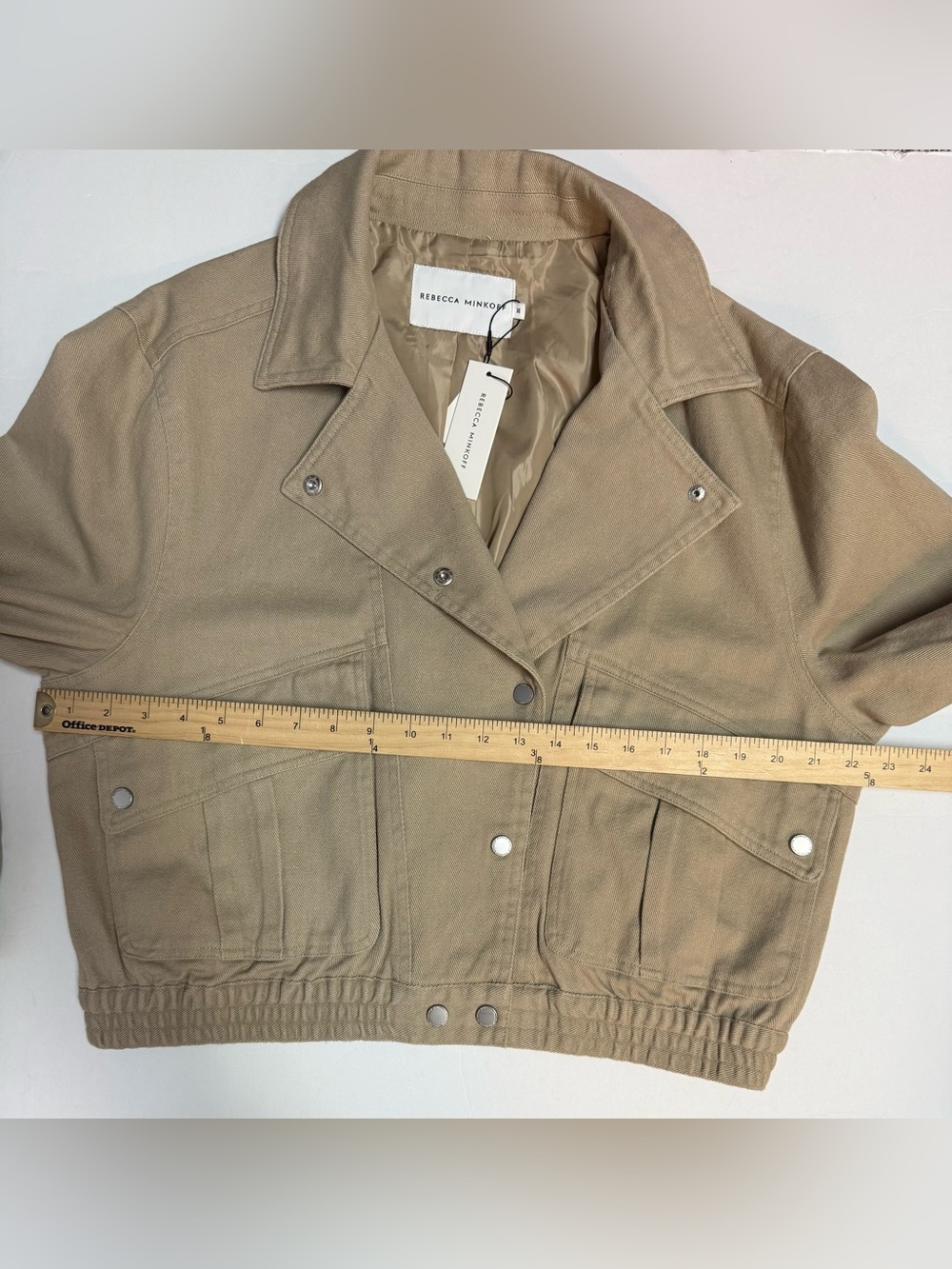 NWT Rebecca Minkoff collard snap cotton Beige Utility Jacket M - Picture 7 of 16